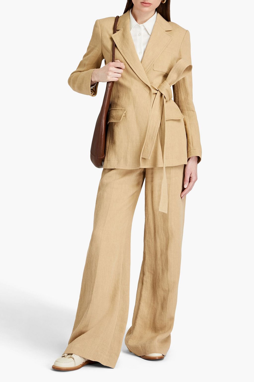 CHLOÉ Tie-front ribbed linen blazer