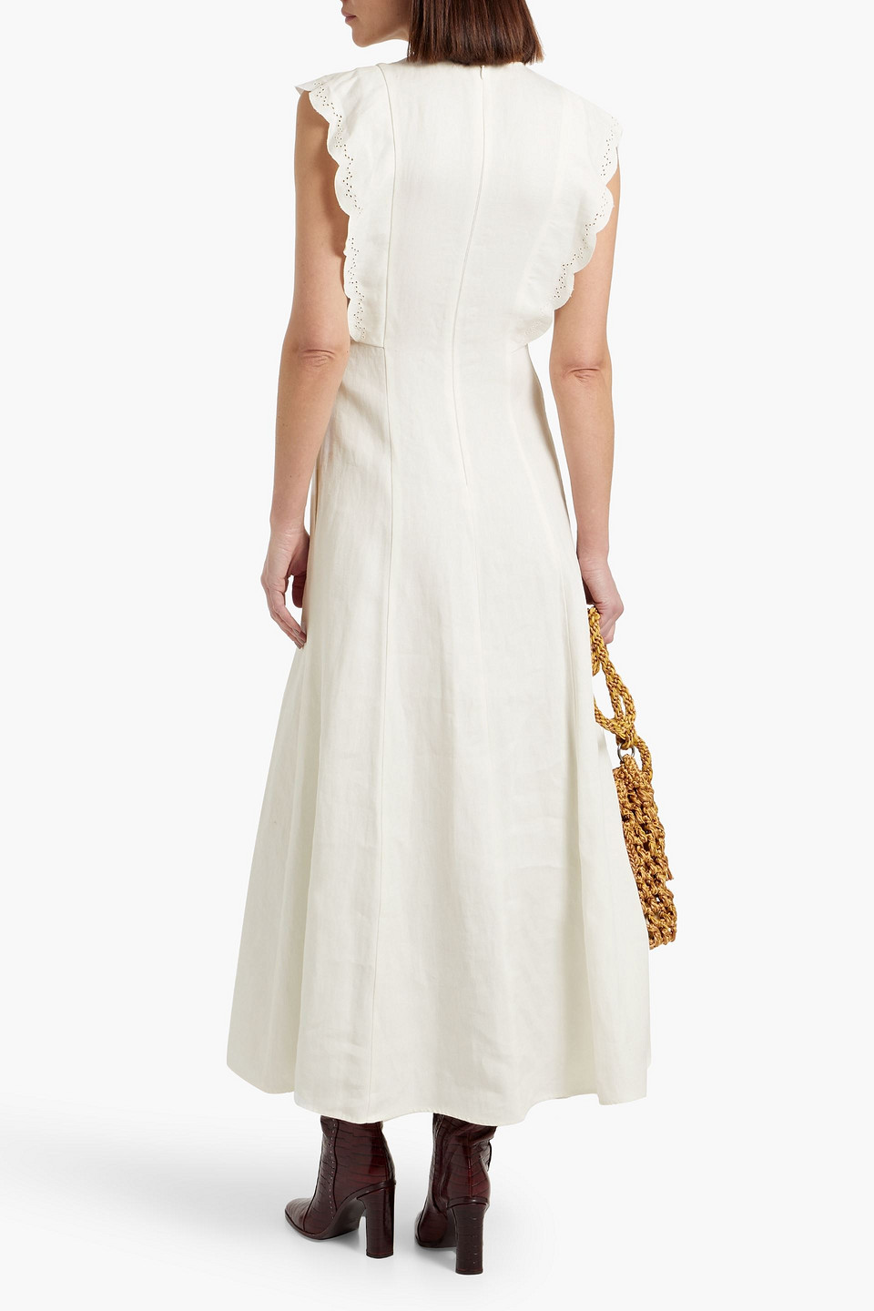 CHLOÉ SCALLOPED BRODERIE ANGLAISE LINEN MAXI DRESS 