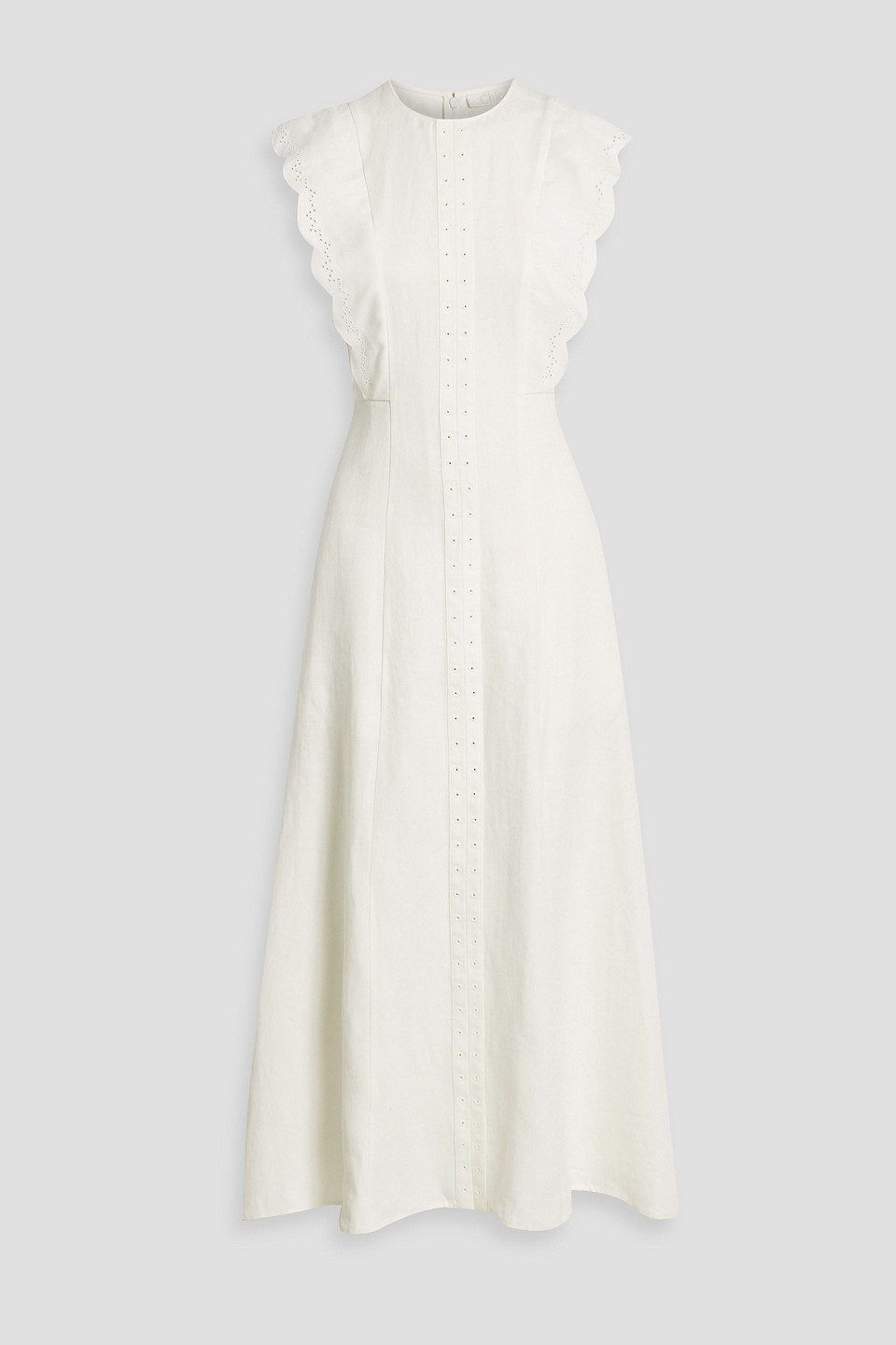 Chloé Scalloped Broderie Anglaise Linen Maxi Dress In White