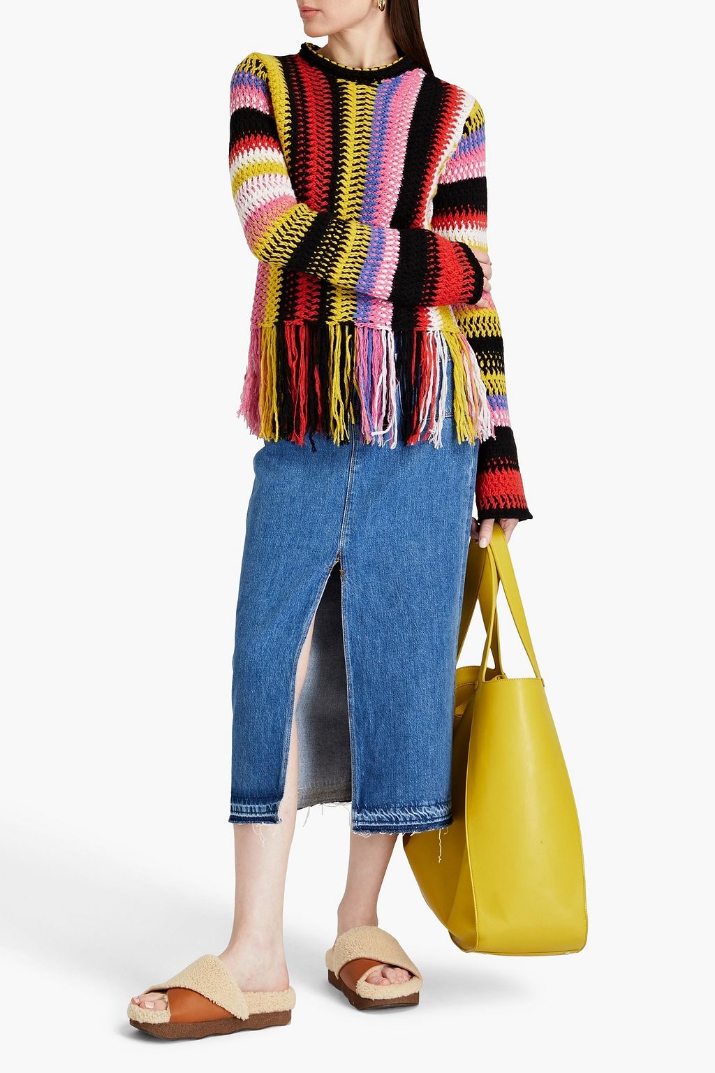 CHLOÉ Fringed striped cashmere and wool sweater
