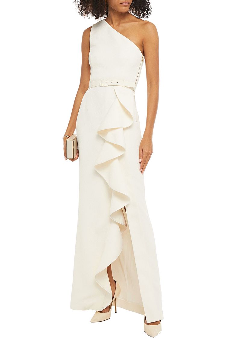 Ivory Greta one-shoulder belted ruffled cloquÃ© gown | Sale up to 70% off | THE OUTNET | REBECCA 
