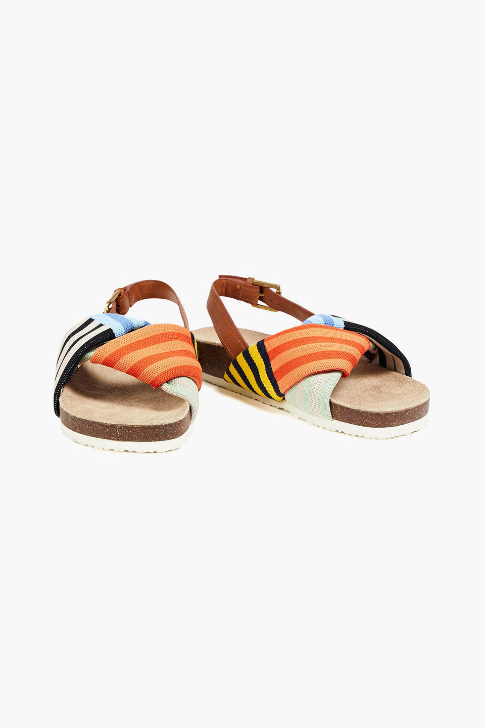 Tory Burch Corey Leather-trimmed Striped Stretch-knit Slingback Slides In Multi