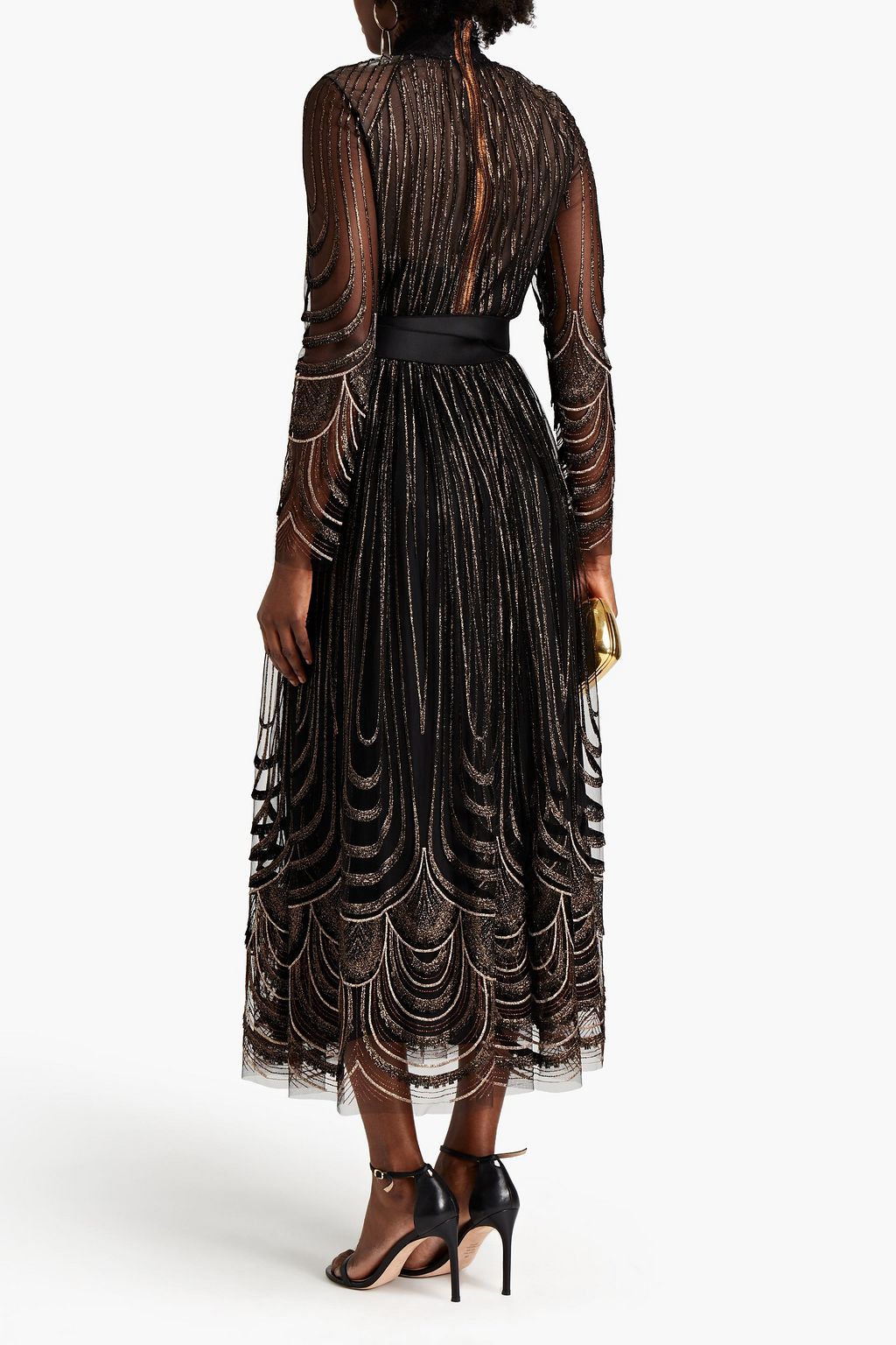 AMANDA WAKELEY Tie-front metallic embroidered tulle maxi dress
