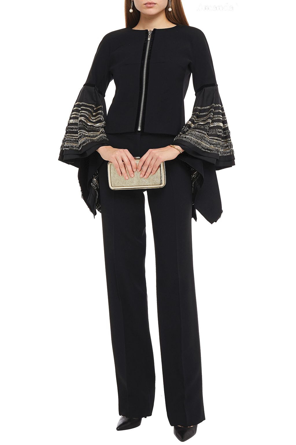 AMANDA WAKELEY Bead-embellished satin-twill and crepe jacket