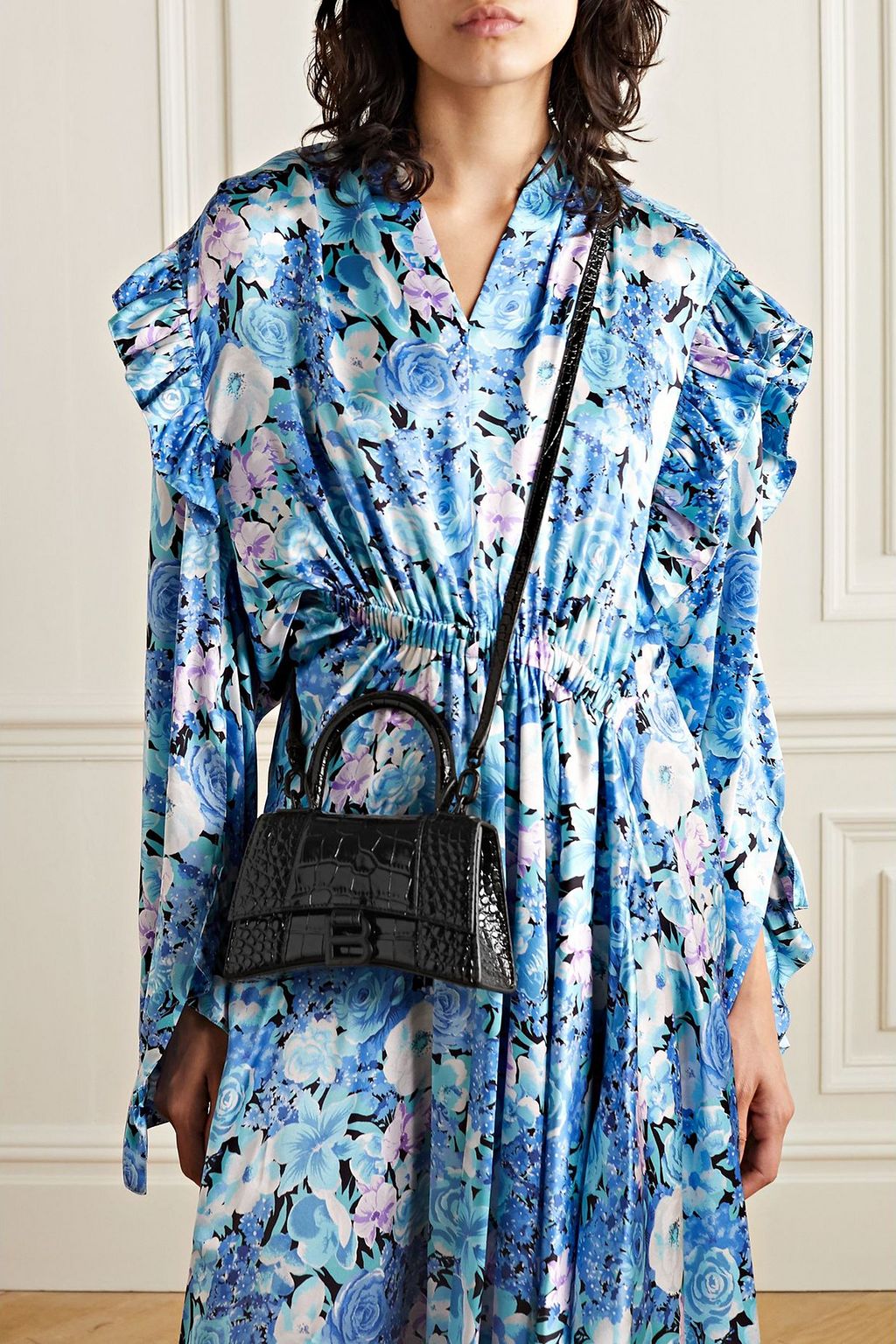 BALENCIAGA Hourglass XS croc-effect leather tote