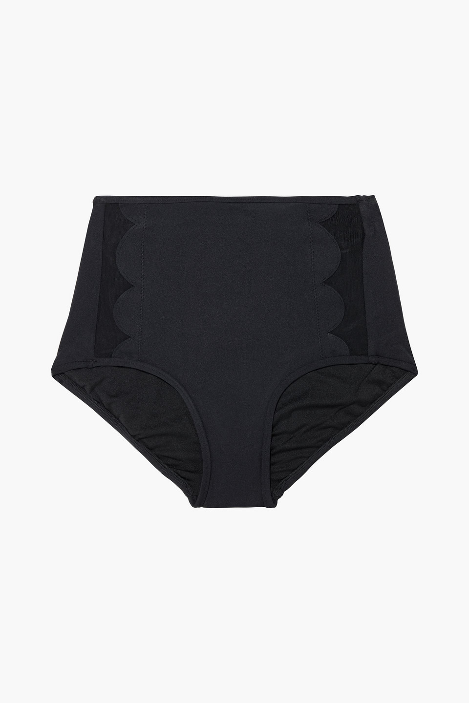 Mesh-trimmed scalloped high-rise bikini briefs