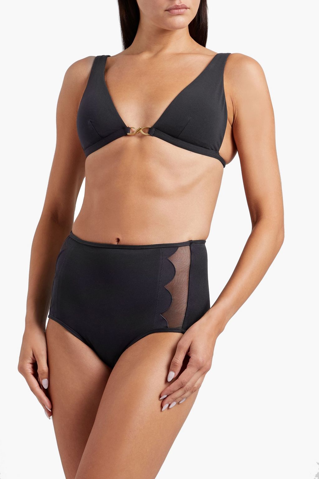 SEAFOLLY Mesh-trimmed scalloped high-rise bikini briefs