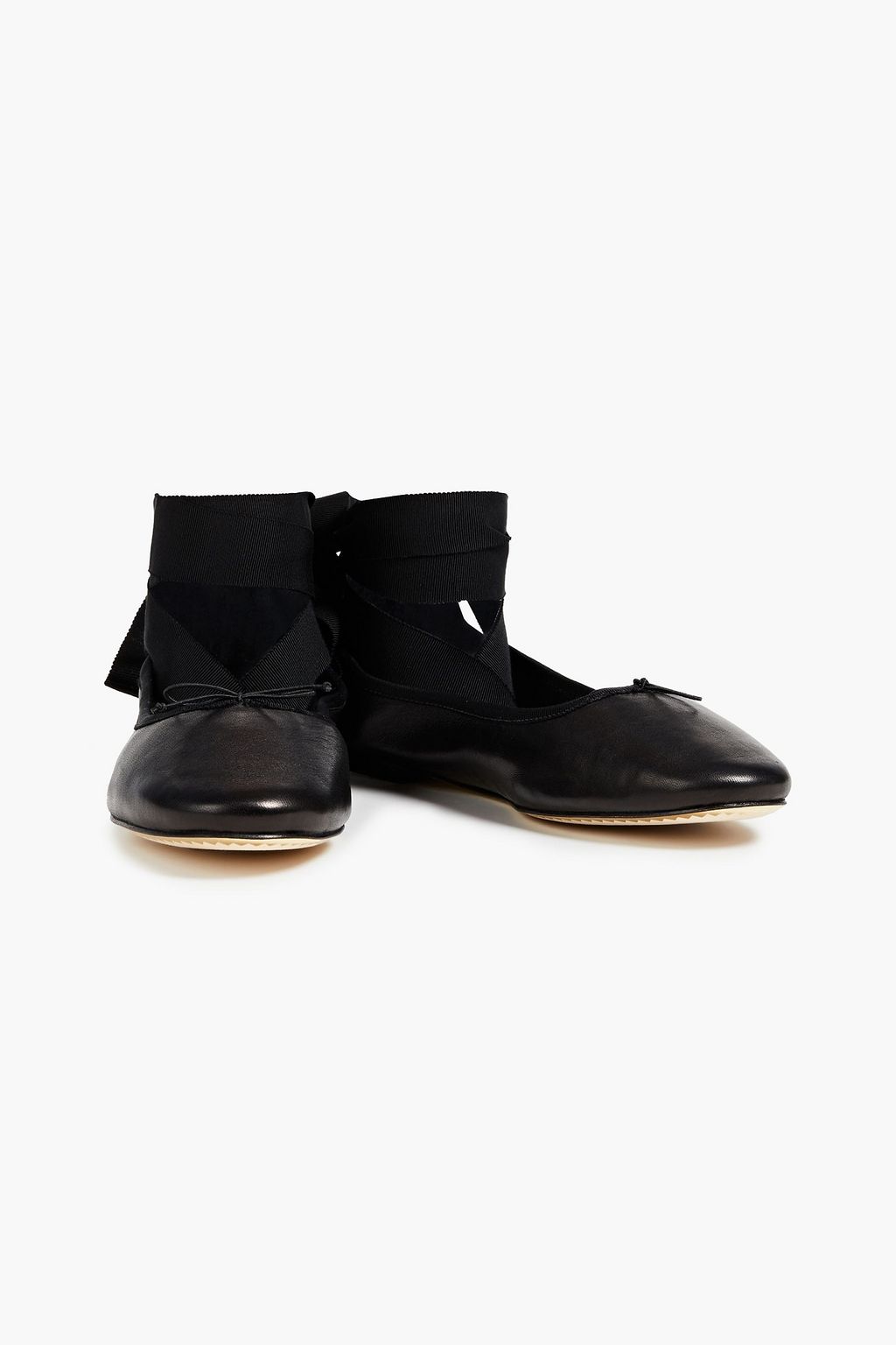 TORY BURCH Grosgrain-trimmed leather ballet flats