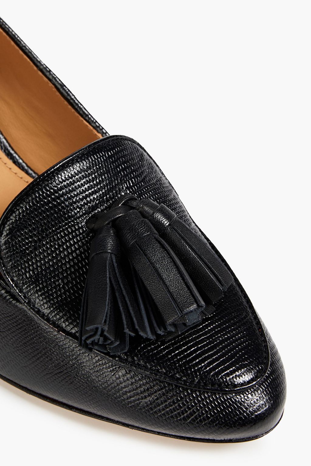 TORY BURCH Tassel-trimmed lizard-effect leather pumps