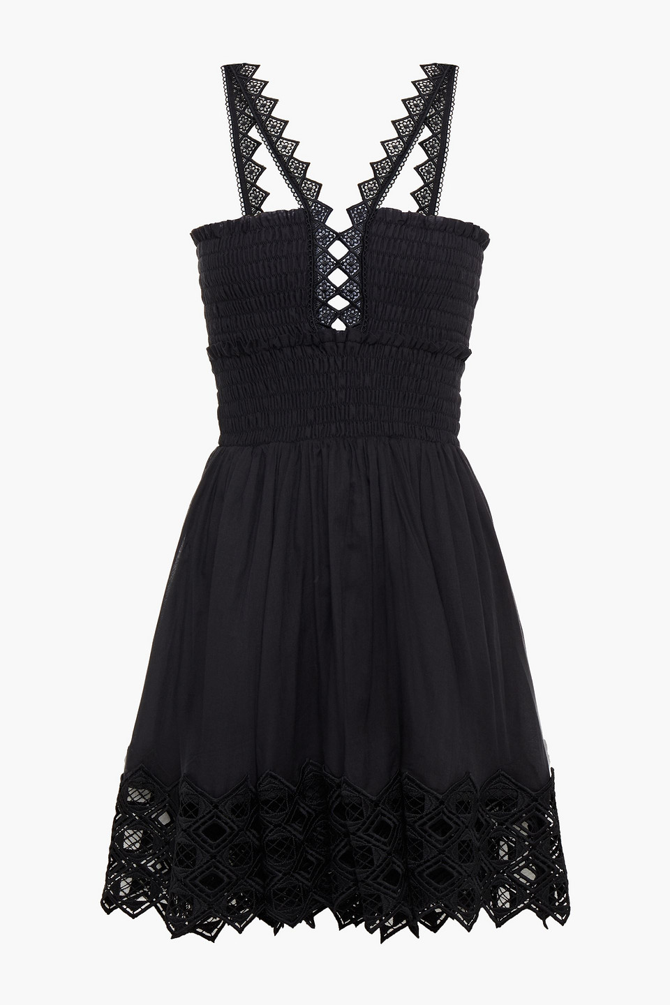 Charo Ruiz Ibiza Woman Crocheted Lace-trimmed Cotton-blend Voile Mini Dress Black Size XS