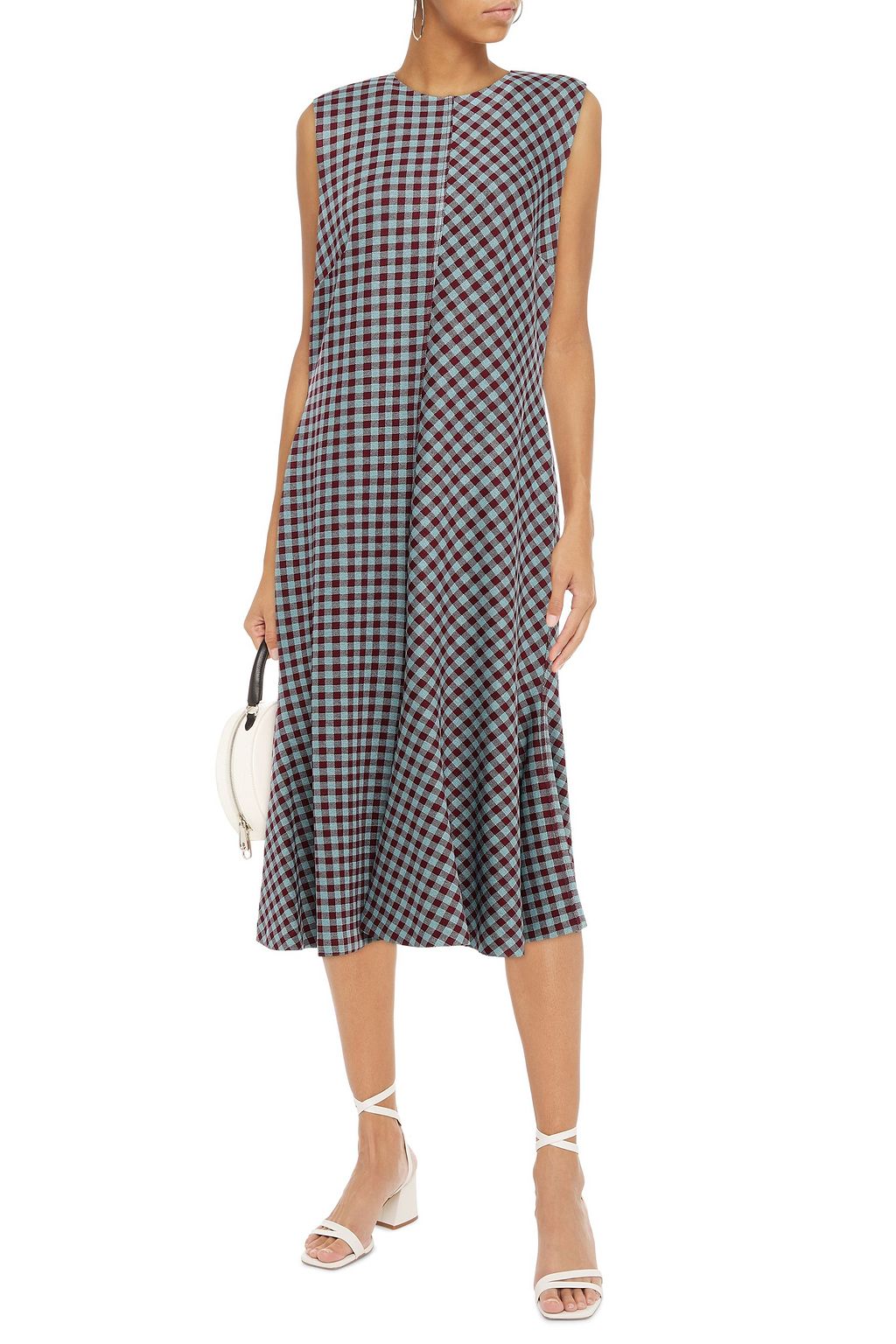 ROSETTA GETTY Fluted gingham jacquard-knit midi dress