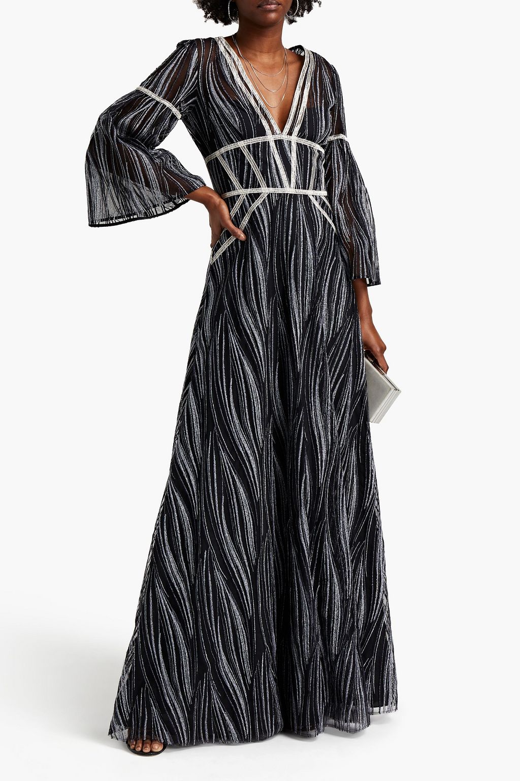 AMANDA WAKELEY Metallic embroidered tulle maxi dress