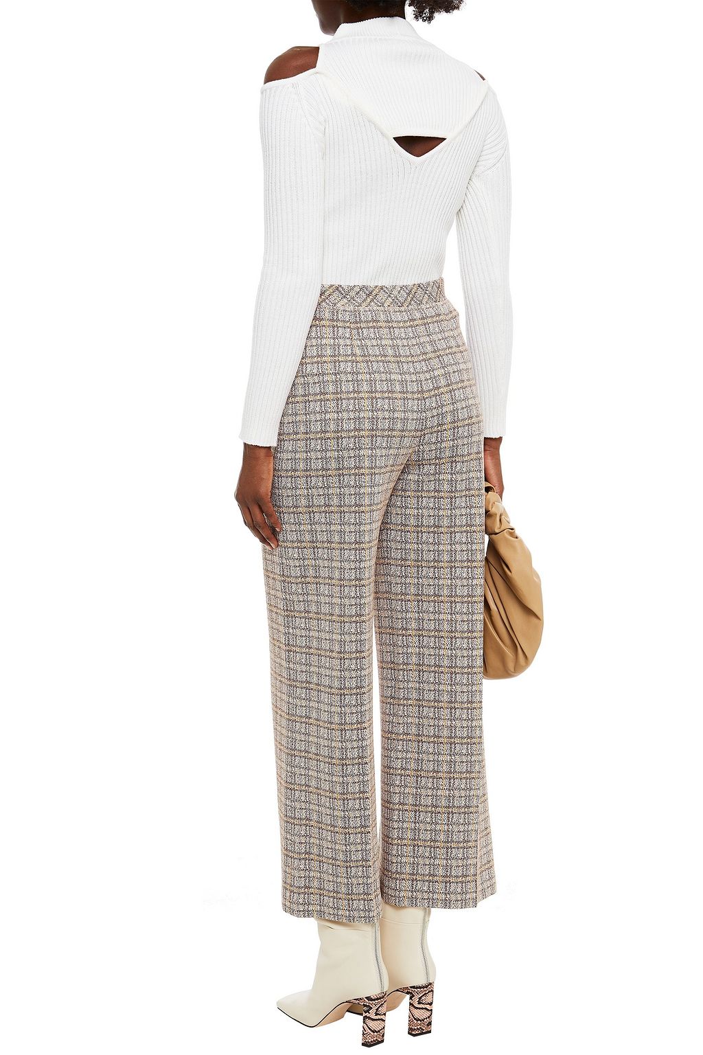 ROSETTA GETTY Cropped checked stretch-ponte wide-leg pants