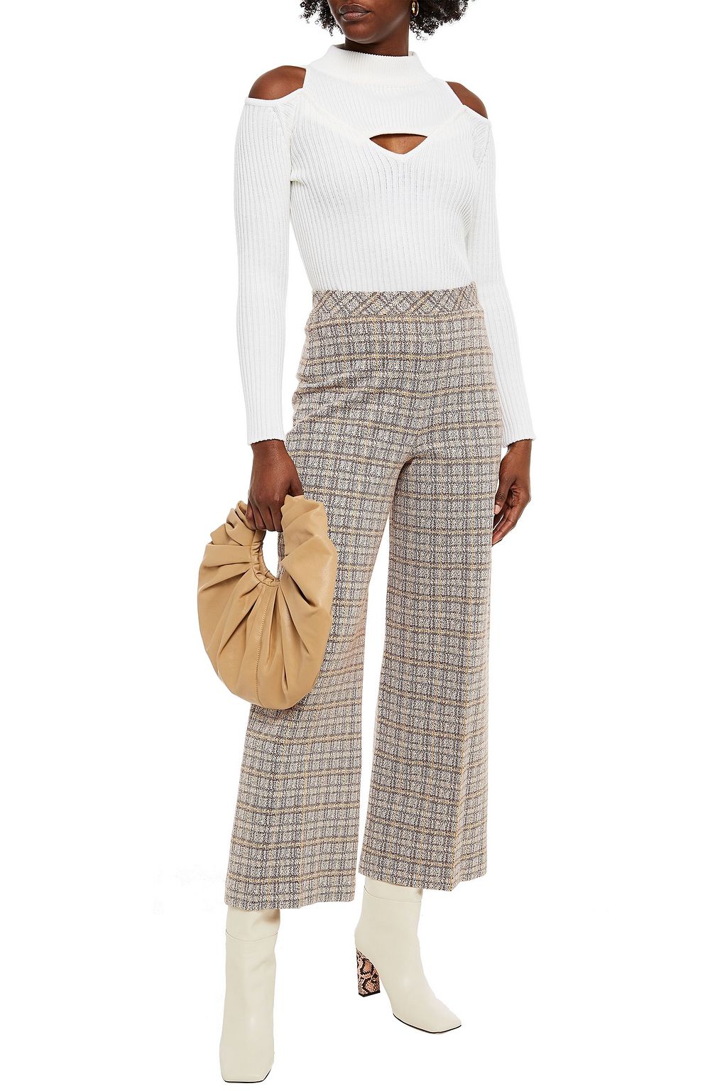 ROSETTA GETTY Cropped checked stretch-ponte wide-leg pants