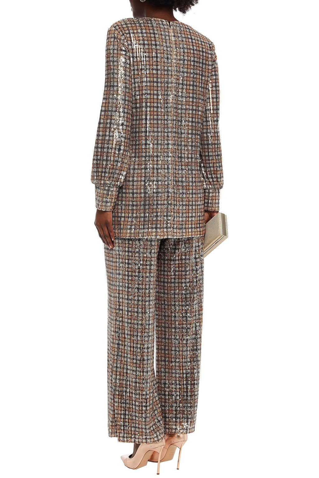 BADGLEY MISCHKA Sequined checked mesh tunic