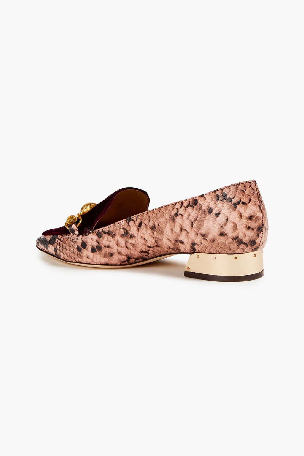 TORY BURCH Jessa 25 velvet and snake-effect leather loafers