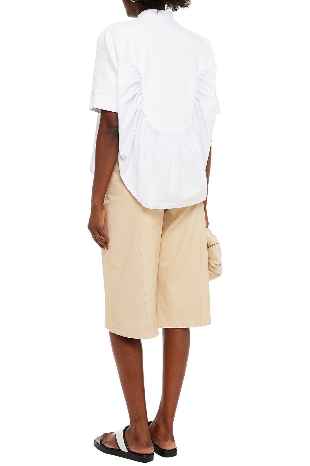 ROSETTA GETTY Poplin-paneled gathered cotton-piqué top