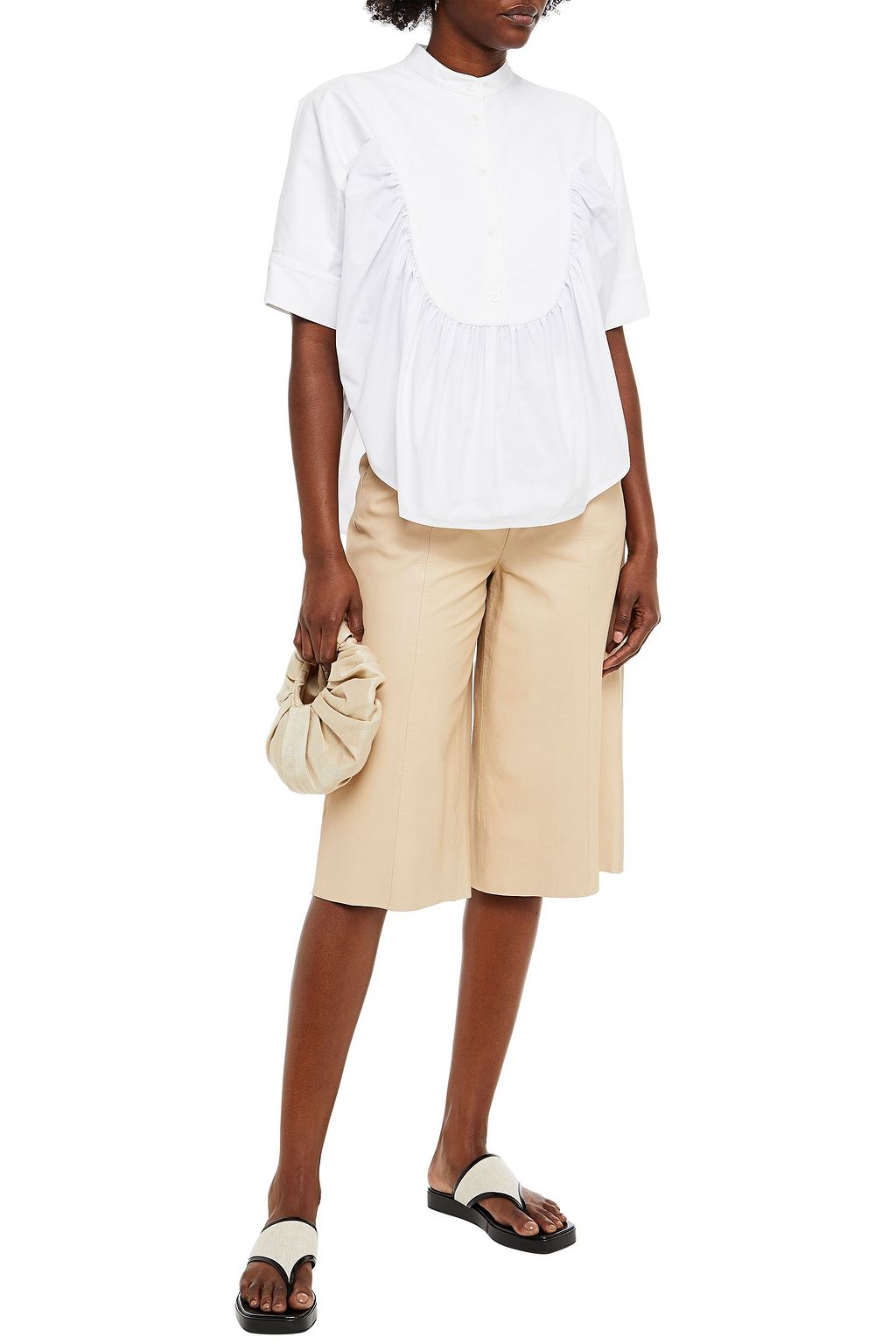 ROSETTA GETTY Poplin-paneled gathered cotton-piqué top