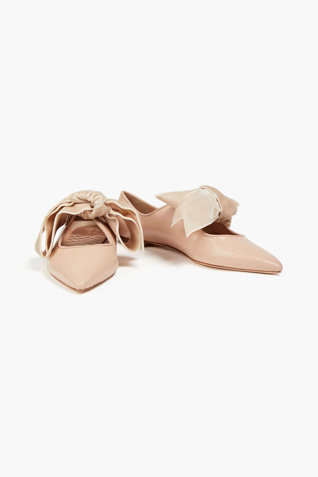 Neutral Clara bow-embellished leather point-toe flats | TORY BURCH | THE  OUTNET