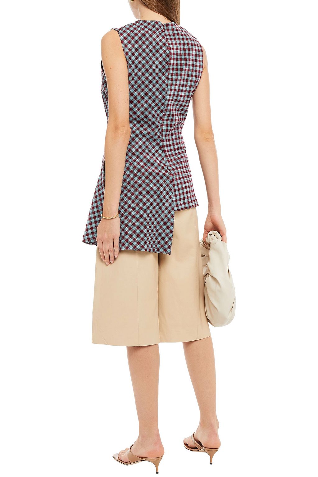ROSETTA GETTY Asymmetric gingham stretch-jacquard top
