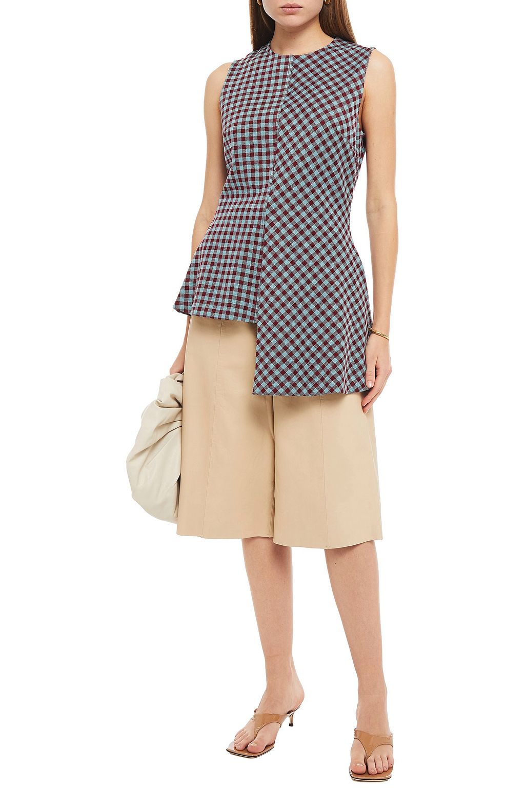 ROSETTA GETTY Asymmetric gingham stretch-jacquard top