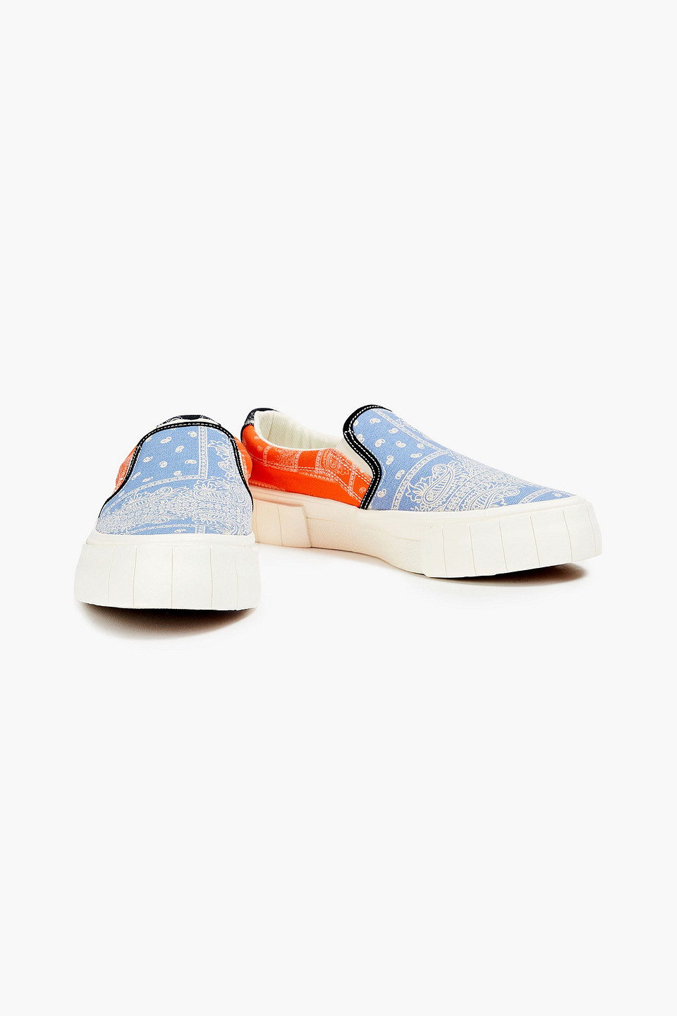 Good News Yess Patchwork-effect Printed Canvas Platform Trainers In Blue