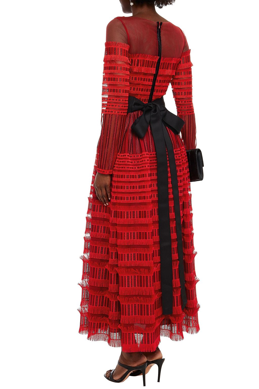 AMANDA WAKELEY Belted fringed embroidered tulle maxi dress