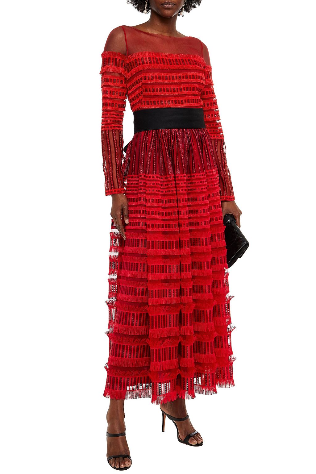 AMANDA WAKELEY Belted fringed embroidered tulle maxi dress
