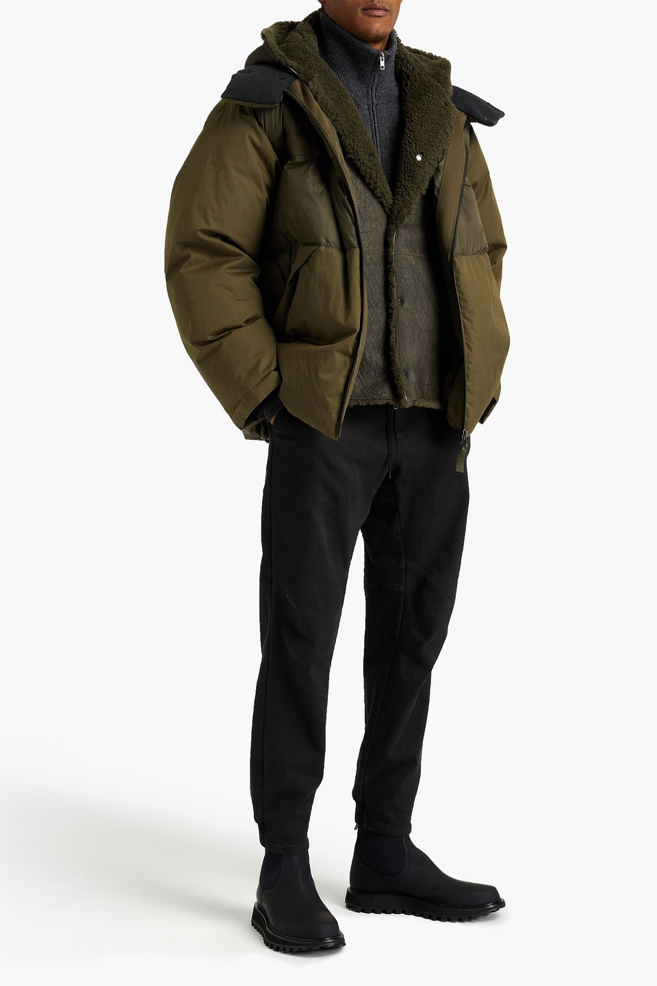 Yves Salomon Army By  Man Shell-paneled Gabardine Down Hooded Jacket In Green