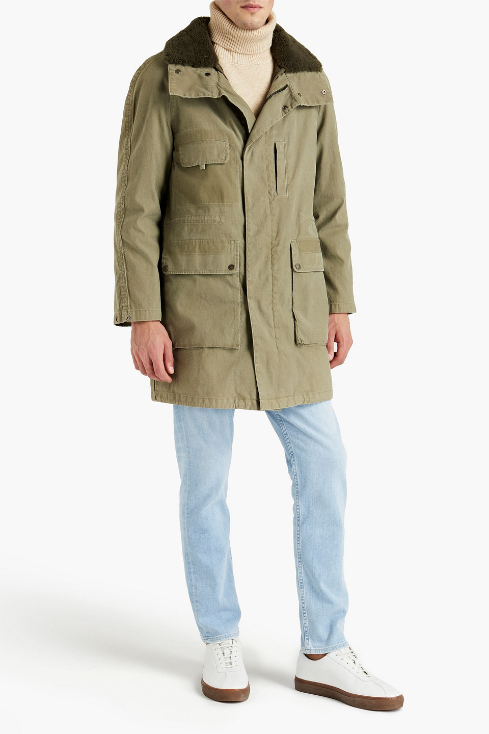 Yves Salomon Army By  Man Shearling-trimmed Distressed Cotton Hooded Parka In Green