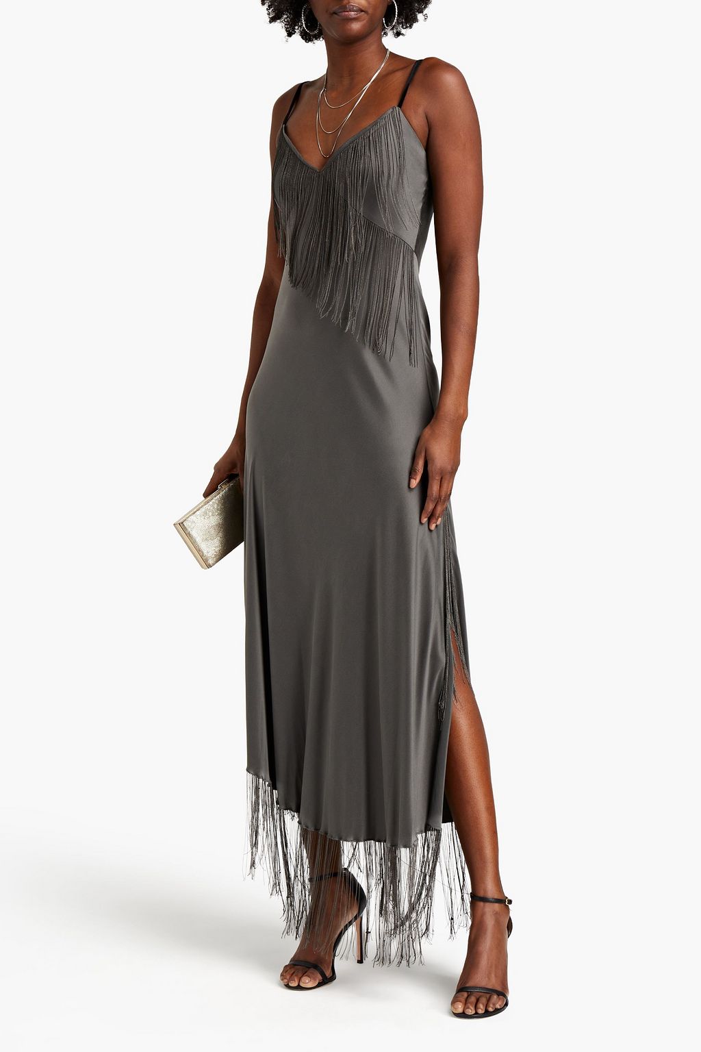 AMANDA WAKELEY Chain-trimmed washed-silk maxi dress