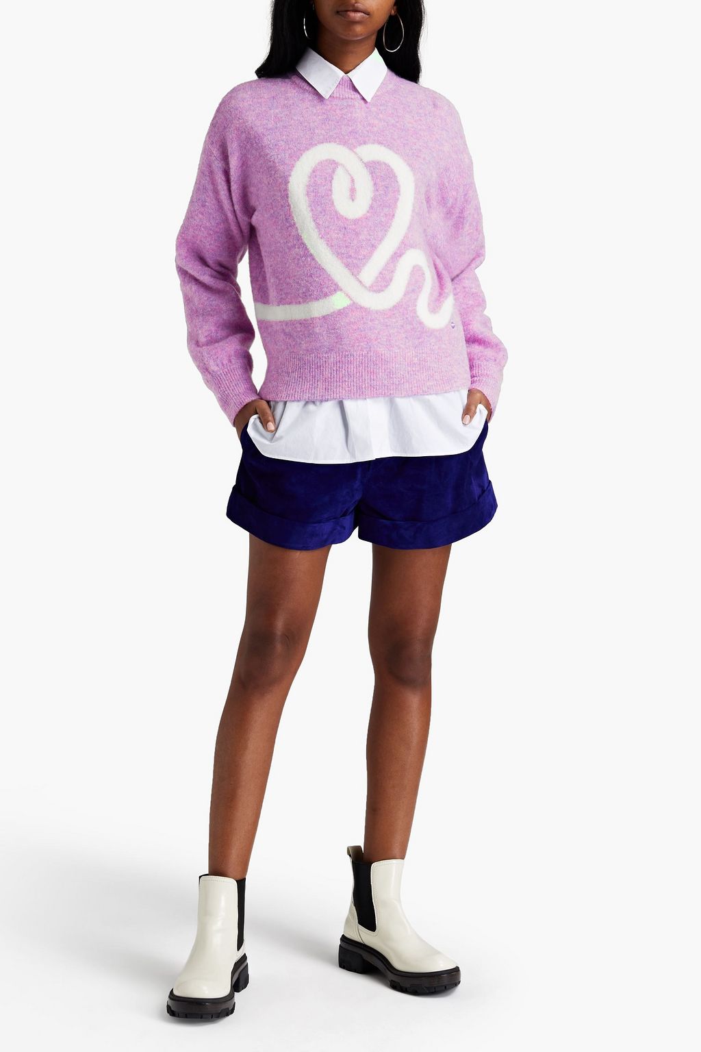 MARKUS LUPFER Christina embroidered intarsia-knit sweater