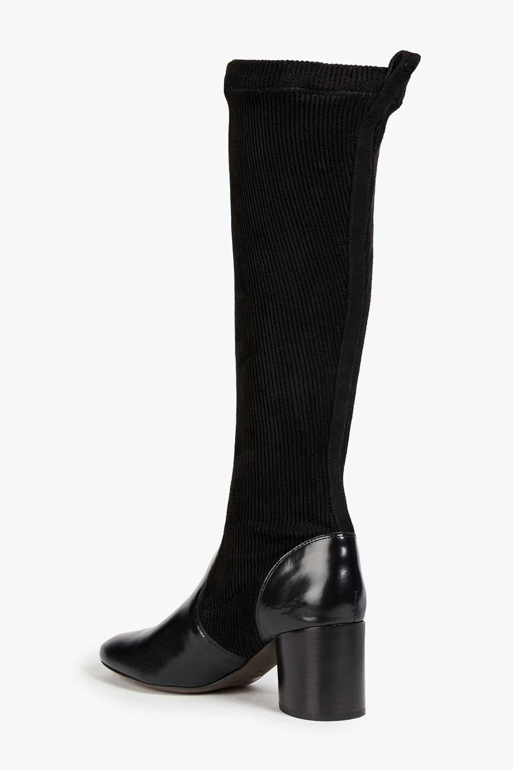 TORY BURCH Leather-paneled ribbed faux stretch-suede boots