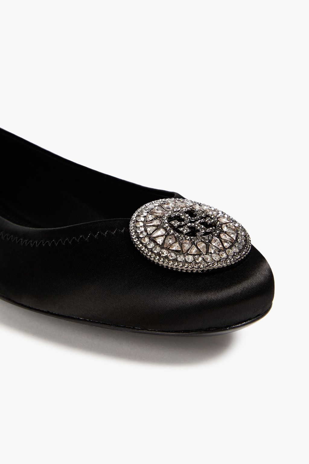 TORY BURCH Crystal-embellished satin ballet flats