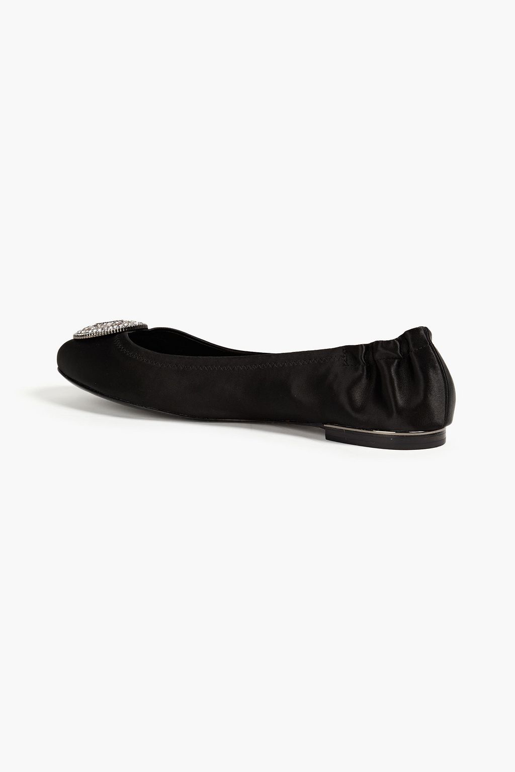TORY BURCH Crystal-embellished satin ballet flats
