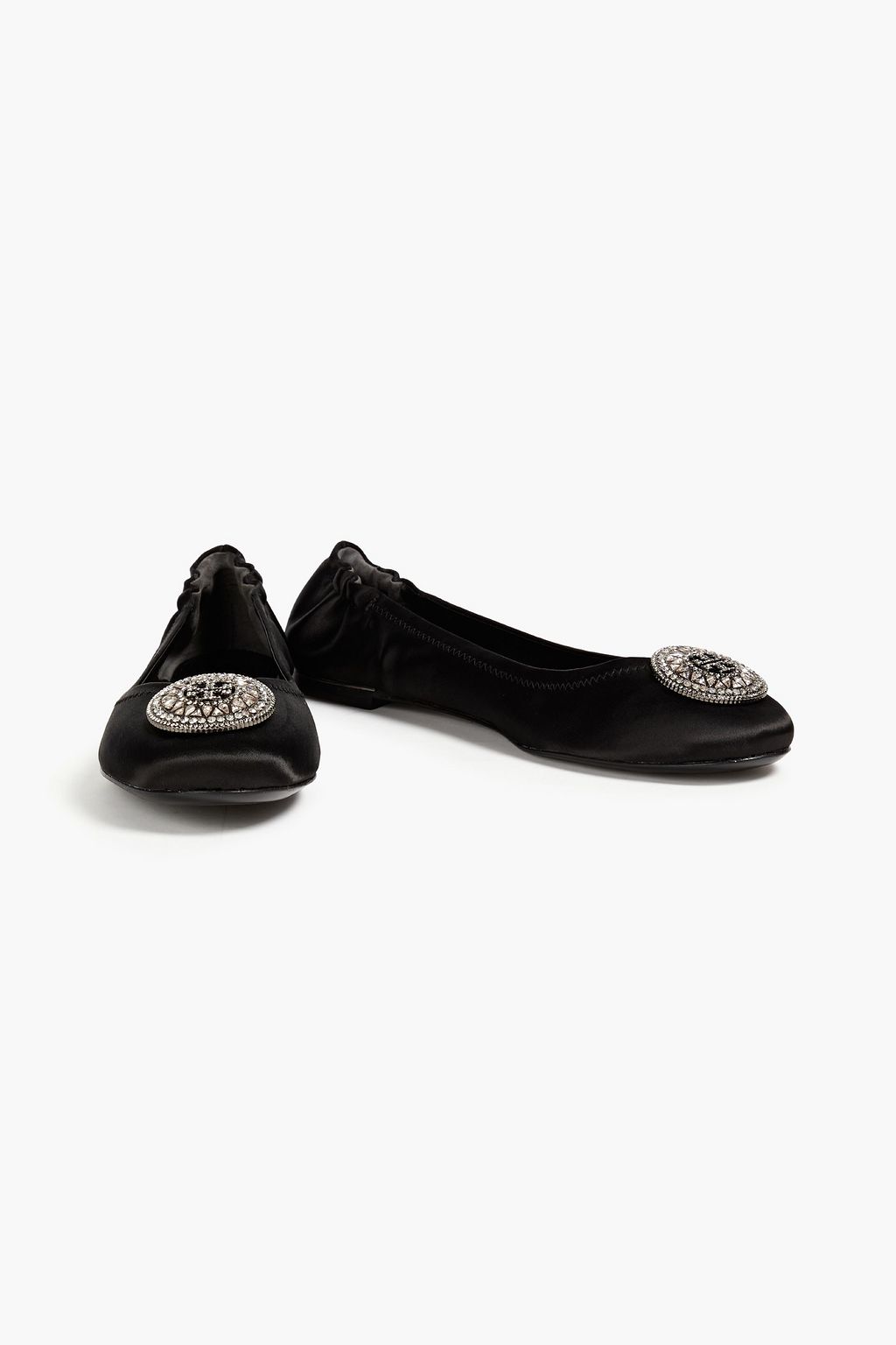 TORY BURCH Crystal-embellished satin ballet flats
