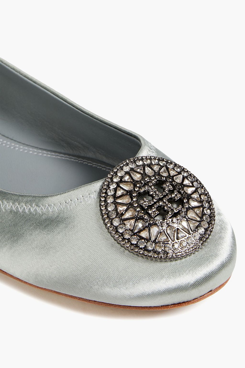 TORY BURCH Crystal-embellished satin ballet flats