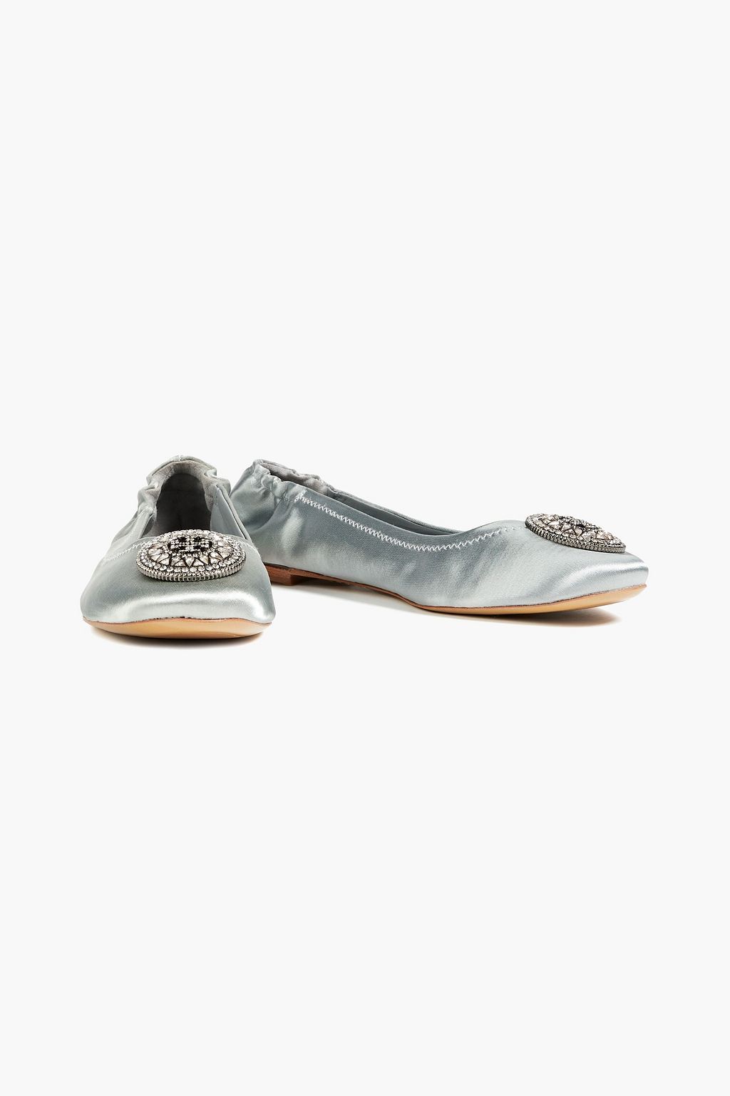 TORY BURCH Crystal-embellished satin ballet flats