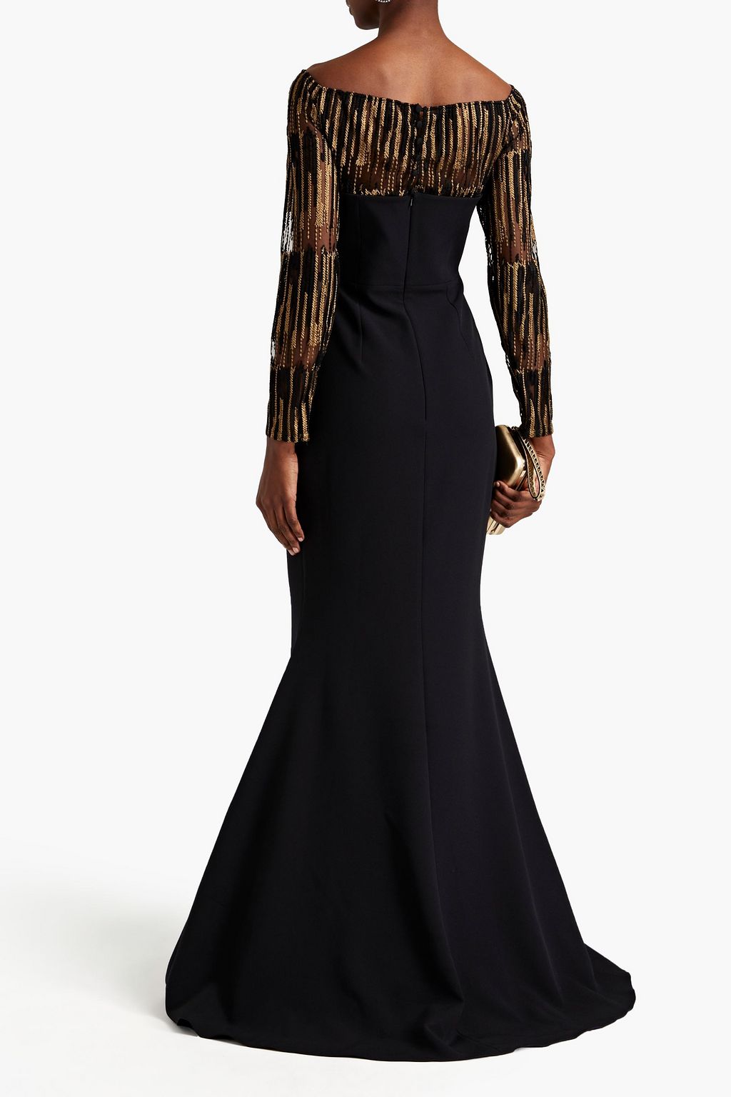 SAFIYAA Agalia paneled embellished tulle and crepe gown