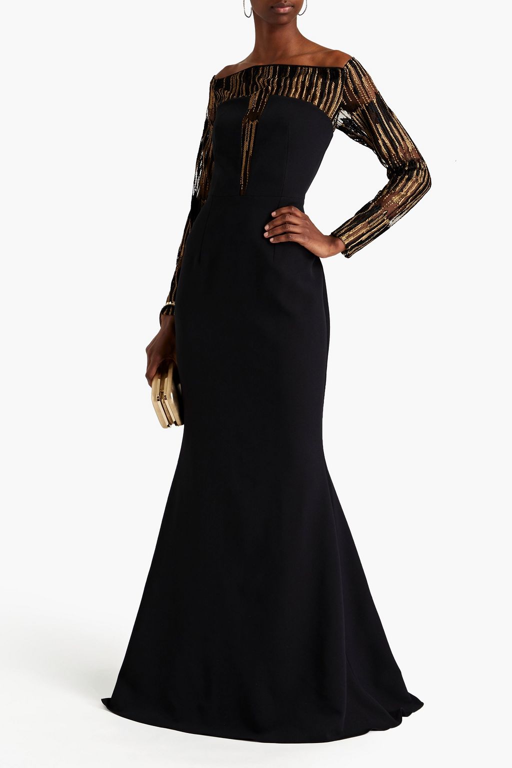 SAFIYAA Agalia paneled embellished tulle and crepe gown