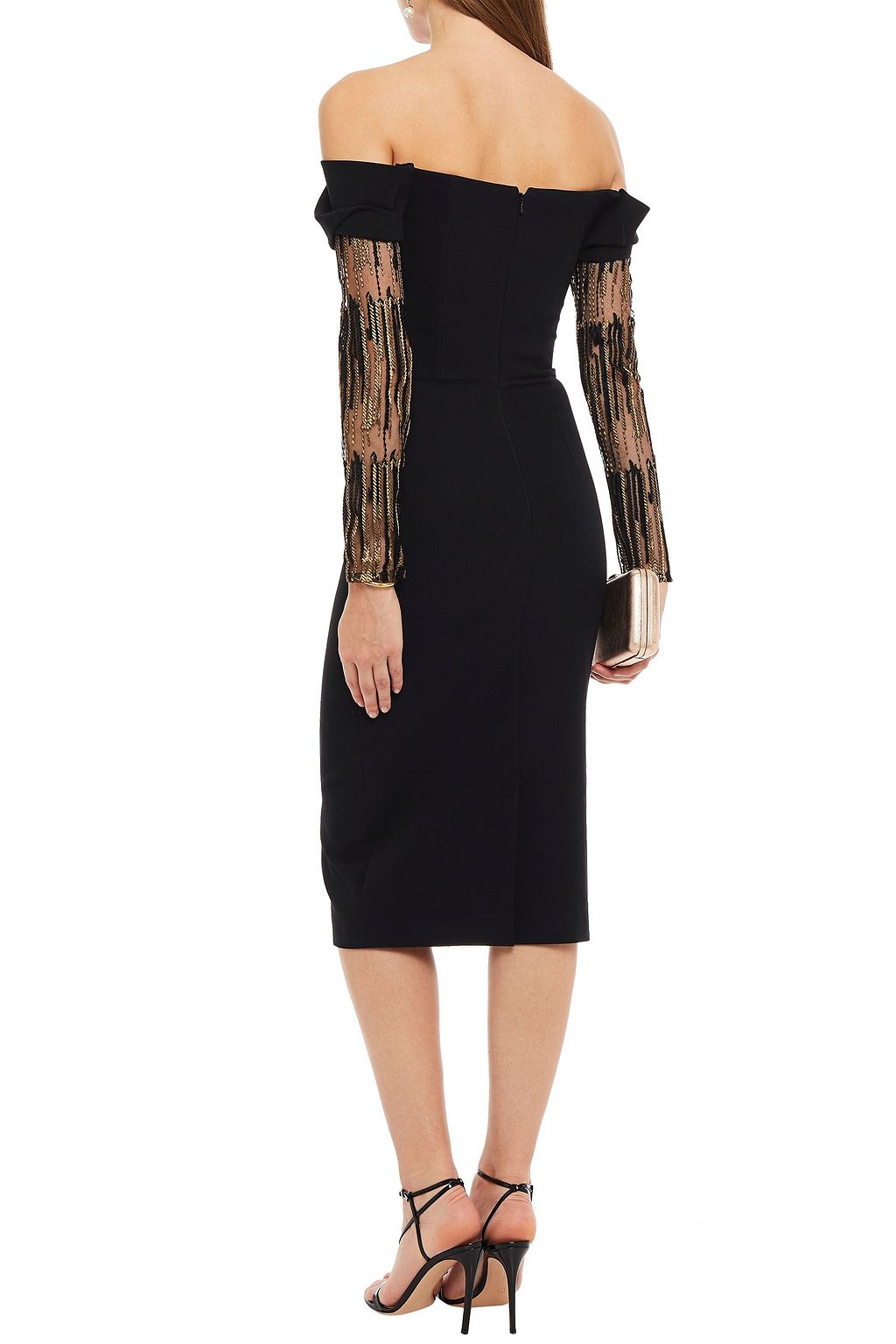 SAFIYAA Nerissa off-the-shoulder embroidered tulle-paneled crepe midi dress