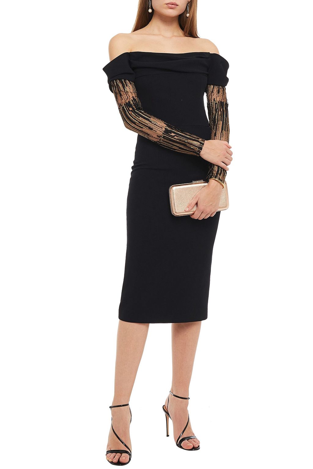 SAFIYAA Nerissa off-the-shoulder embroidered tulle-paneled crepe midi dress