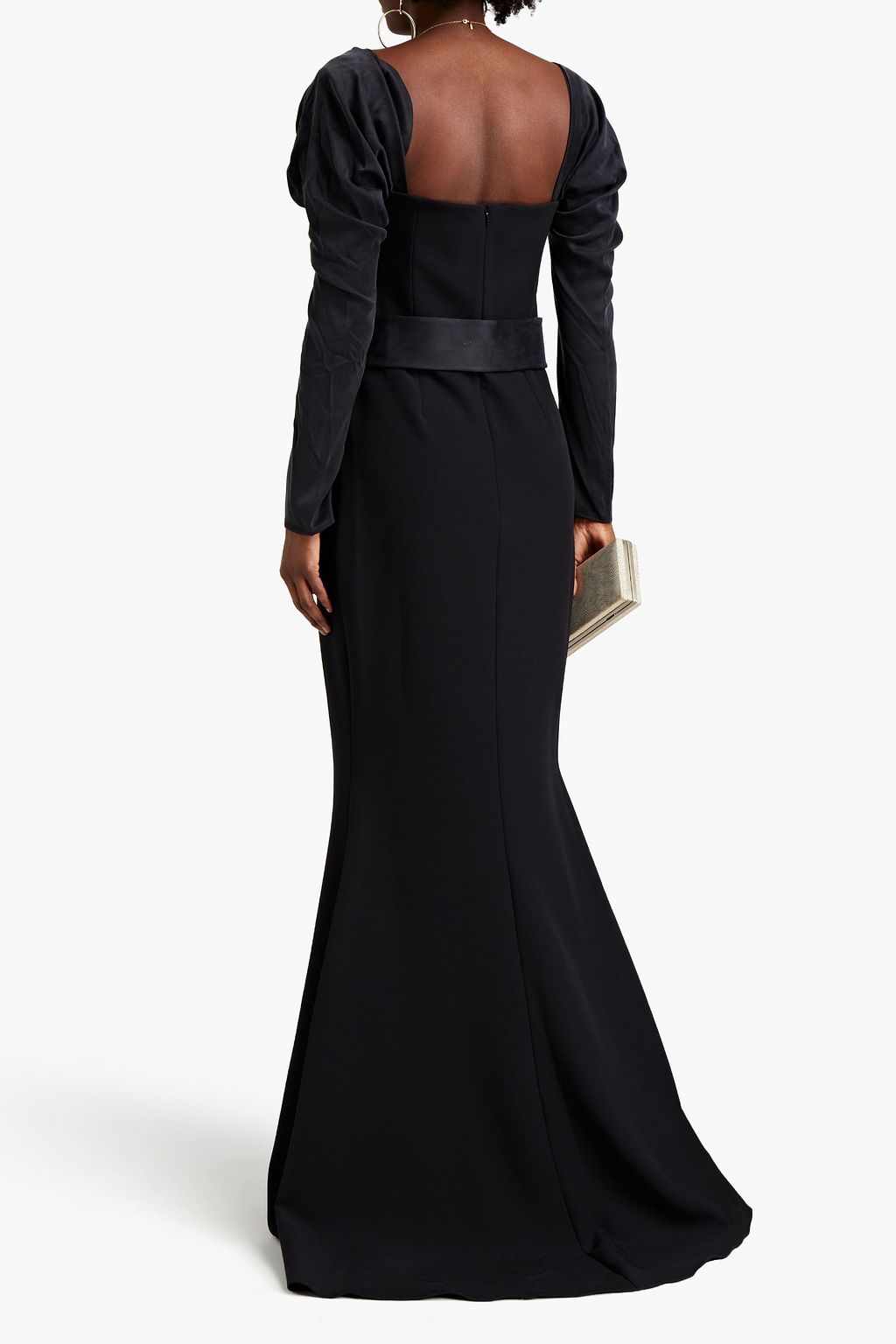 SAFIYAA Ruched silk satin-paneled stretch-crepe gown
