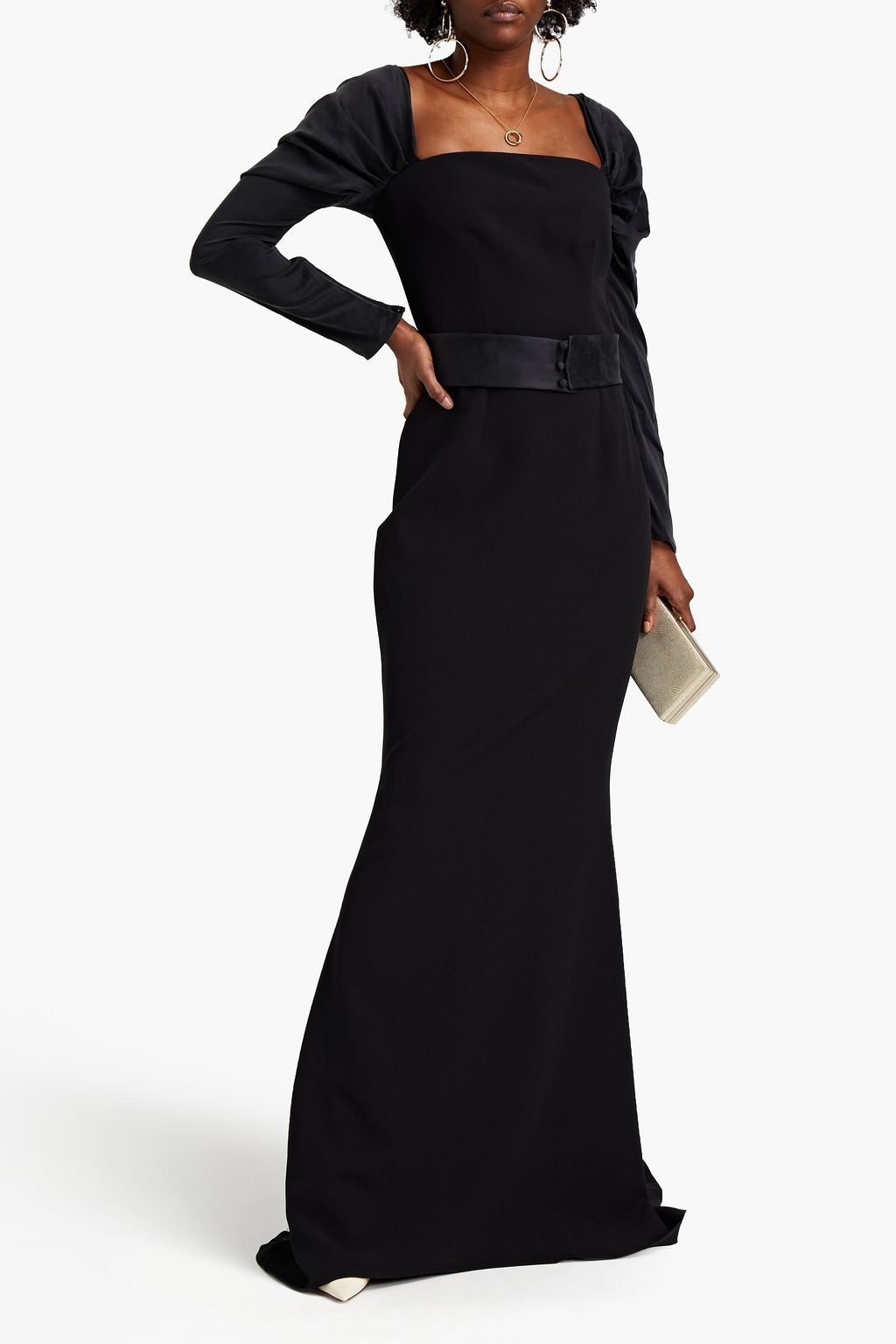 SAFIYAA Ruched silk satin-paneled stretch-crepe gown