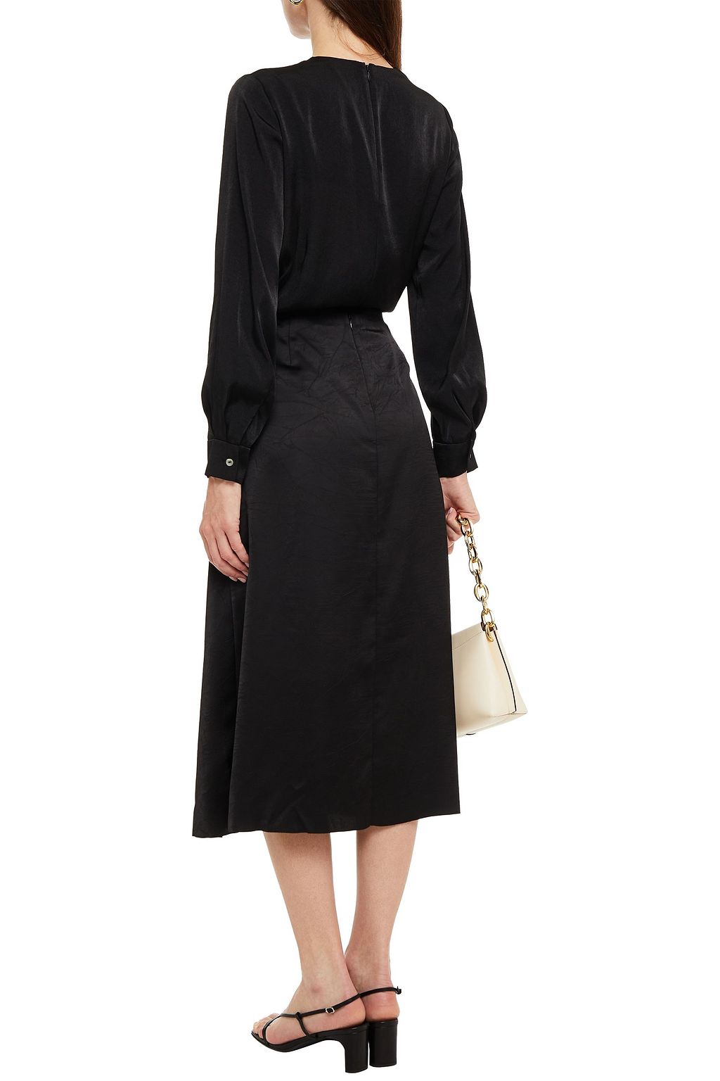 VINCE. Tasseled draped satin top