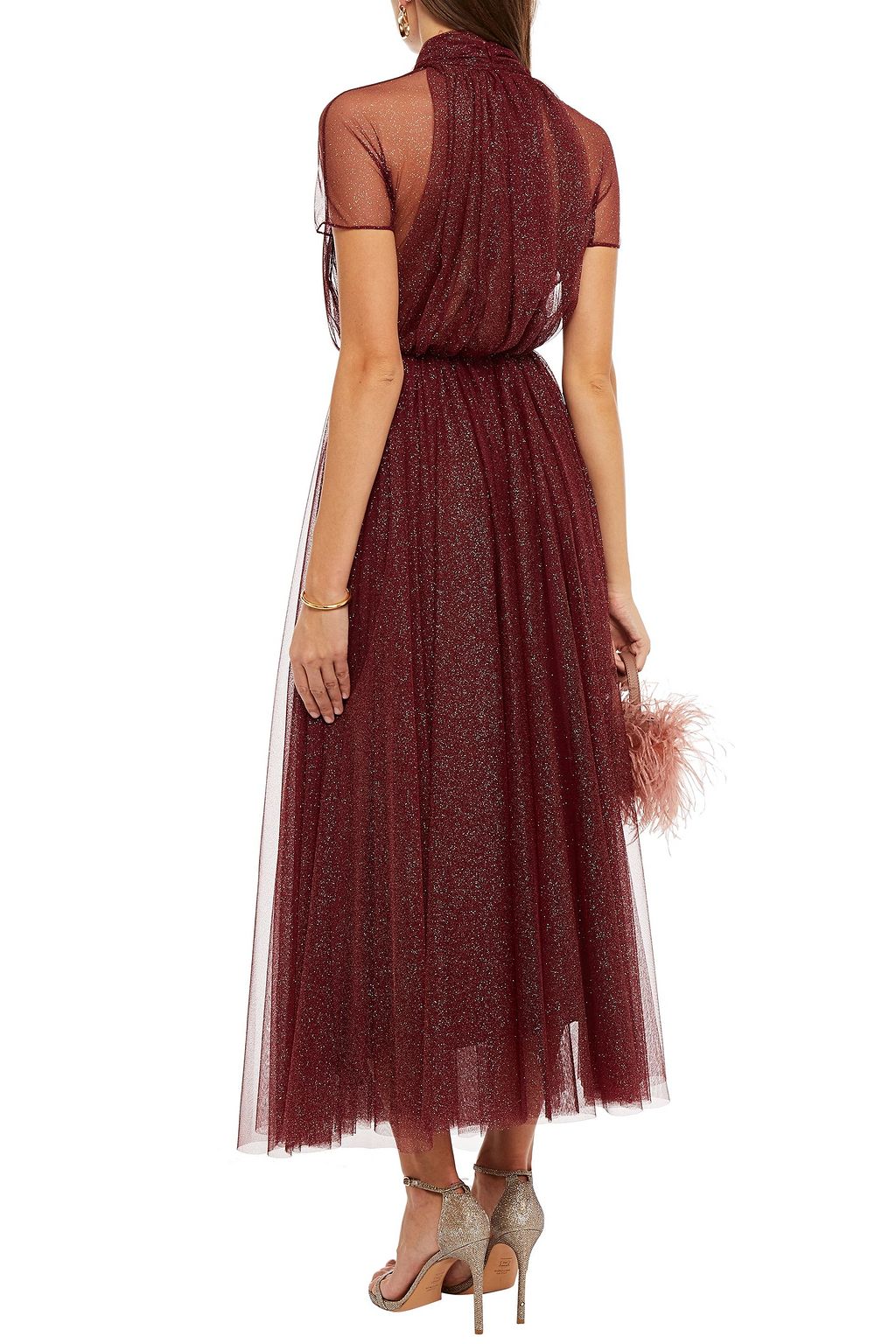 EMILIA WICKSTEAD Gabriel glittered ruched tulle maxi dress