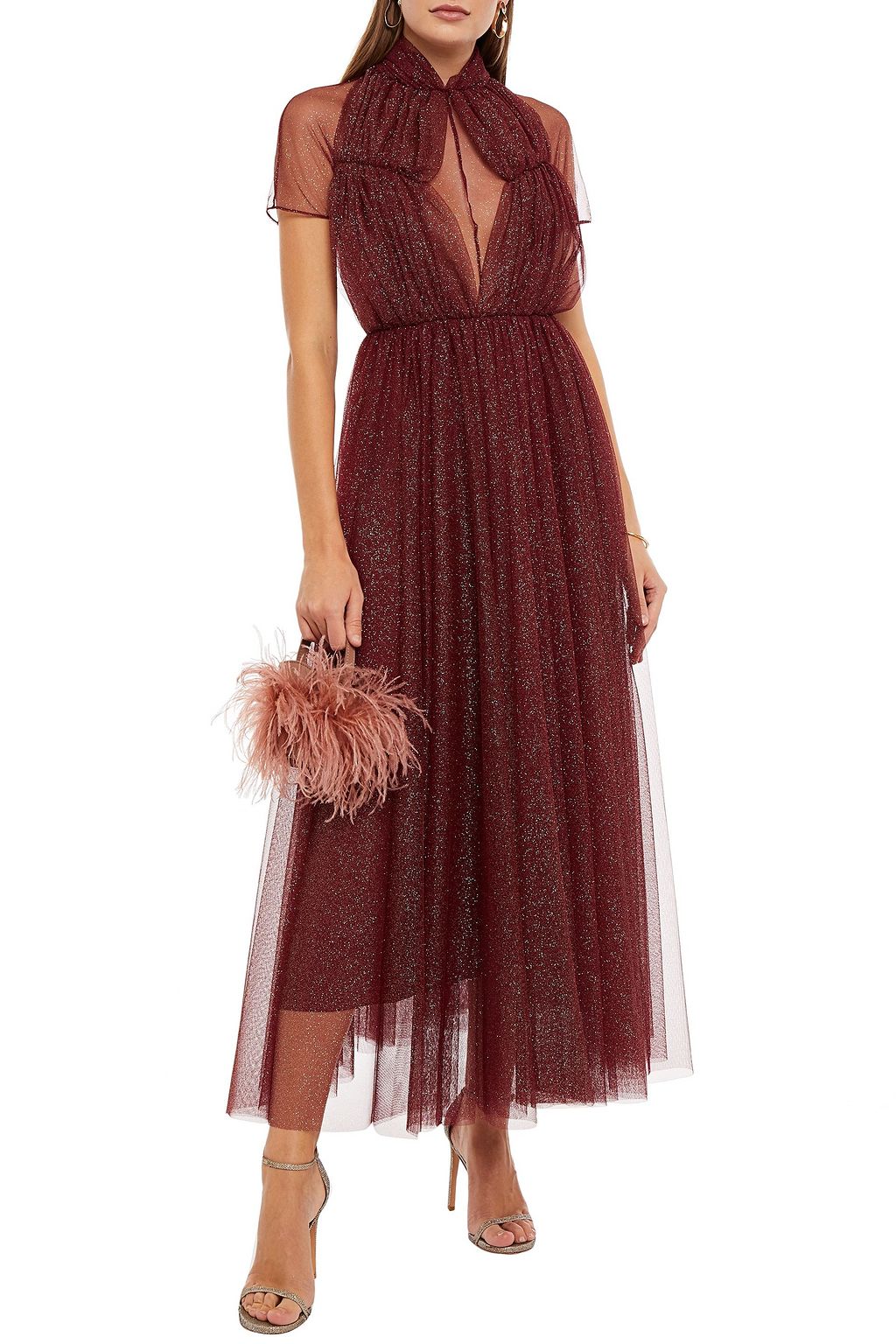EMILIA WICKSTEAD Gabriel glittered ruched tulle maxi dress