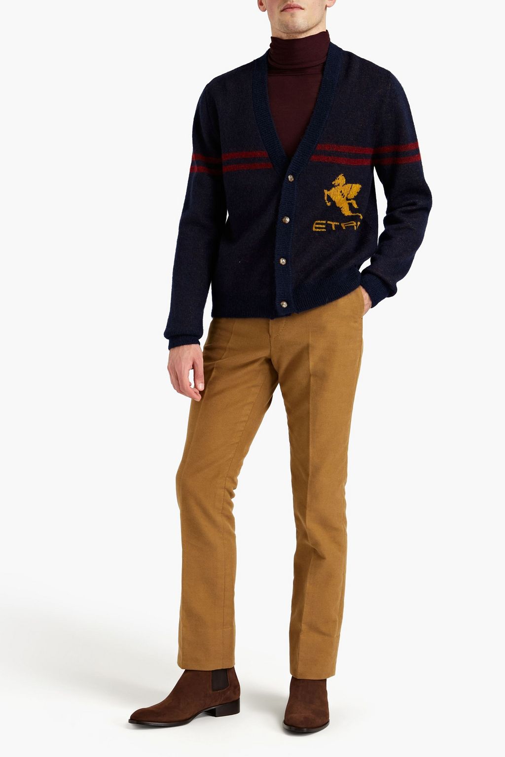 ETRO Slim-fit brushed intarsia-knit cardigan