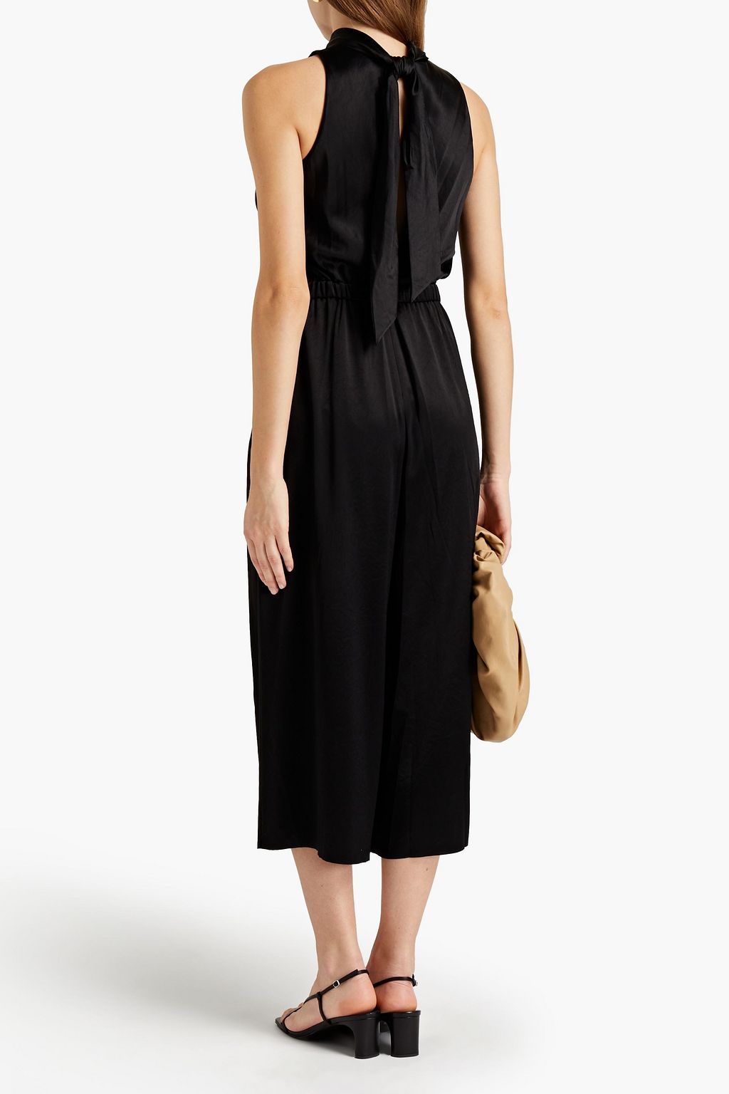 VINCE. Cropped pleated satin wide-leg jumpsuit