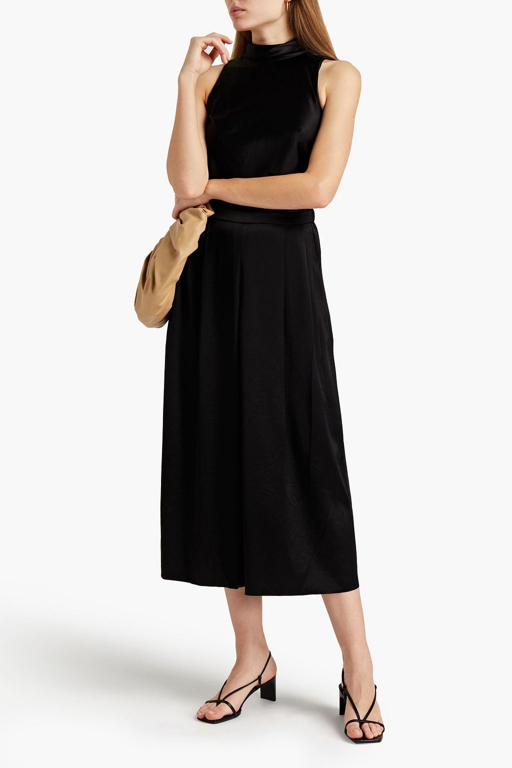 VINCE. Cropped pleated satin wide-leg jumpsuit